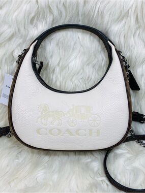 Coach White Pebbled Leather Hobo with Embossed Horse & Carriage